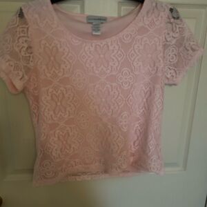 Pink Flutter Sleeve Lace Crop Top